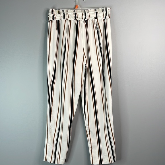DYNAMITE Striped Pants High Waist Elastic Drawstring Waist Ivory Brown Black M - Picture 5 of 10